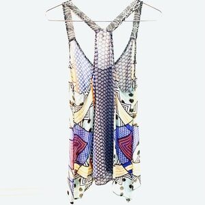 LANGUAGE Silk Geomatic Sheer Tank, multi color